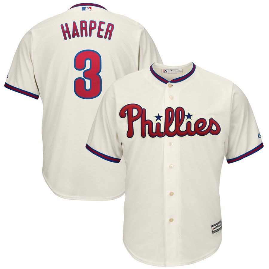 2019 MLB Men Philadelphia Phillies #3 Bryce Harper Cream game Jerseys->new york yankees->MLB Jersey